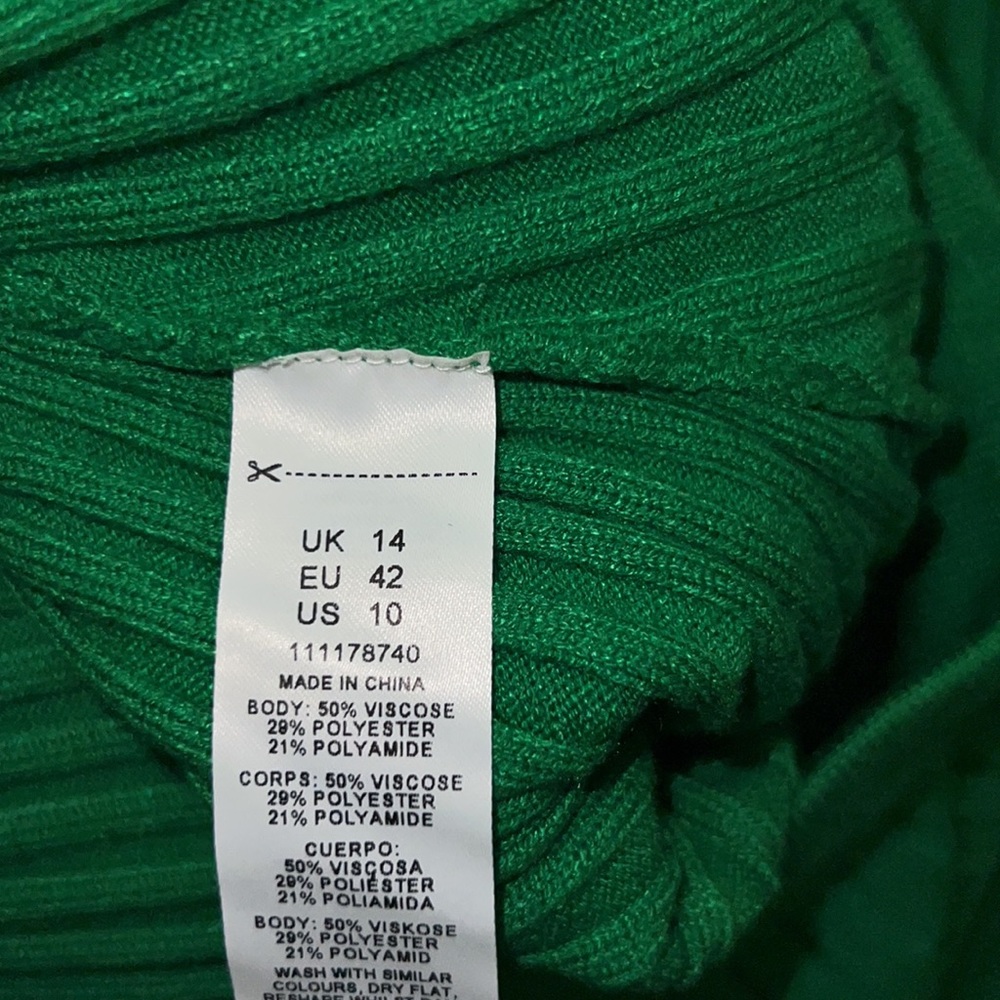 ASOS Green Ribbed Flare Pants Size 10 High Rise Knit Stretch - Picture 9 of 13